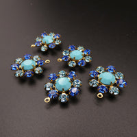 Swarovski Rhinestone Flower Pendant with loop 20mm Sapphire and Turquoise