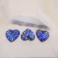 Vintage Czech Glass Heart Pendant 25mm Blue Fire Opal