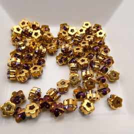 Swarovski 4744 Flower Fancy Stone 6mm Crystal Lilac Shadow in Gold Sew On Setting
