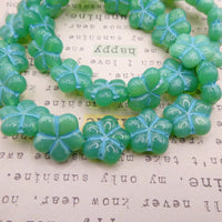 Czech 5-Petal Flower Pressed Glass Beads 17mm Opal Aqua Light Blue Lined