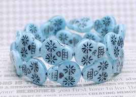 Czech Glass Sugar Skull Beads 20x17mm Sky Blue Silk with Black Wash