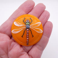 Czech Glass Button with Dragonfly 40mm Opaline Orange