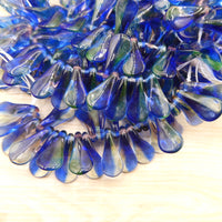 Czech Pressed Propellar Paddle Beads 18x9mm Transparent Blue Green Uranium