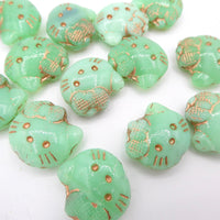 Czech Hello Kitty Glass Beads 19x18mm Opal Green Copper Lined