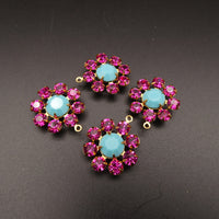 Swarovski Rhinestone Flower Pendant with loop 20mm Turquoise Fuchsia