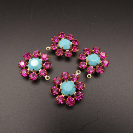 Swarovski Rhinestone Flower Pendant with loop 20mm Turquoise Fuchsia