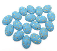 Vintage Czech Glass Oval Flatback Cabochon 25x18mm Aqua with Gold Vein