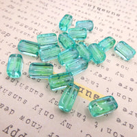 Czech Rectangle Block Glass Beads 14x9mm Aqua Uranium