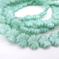 Grape Leaf Pressed Beads 13x11mm Green Opal with Green Lined
