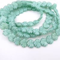 Grape Leaf Pressed Beads 13x11mm Green Opal with Green Lined