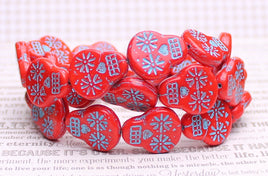 Czech Glass Sugar Skull Beads 20x17mm Red Opaque with Turquoise Wash