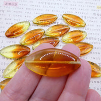 Czech Pressed Large Oval Glass Beads 38x18mm Yellow and Topaz Uranium