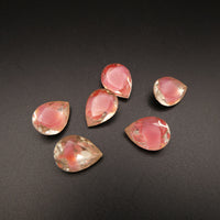 West German Faceted Glass Teardrop Cabochon 14x10mm Rose Givre