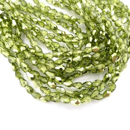 Czech Glass Faceted Teardrop Beads 7x5mm Metallic Olivine
