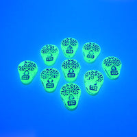 Czech Glass Sugar Skull Beads 20x17mm Transparent Yellow Matte Light Blue Lined