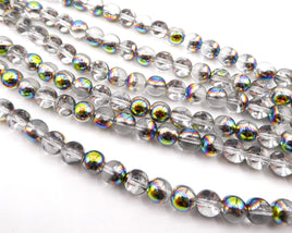 Czech Round Beads 8mm Crystal Silver Rainbow