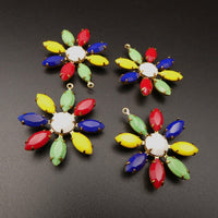 Flower Petal Pendant 30mm with Vintage Czech Stones Rainbow