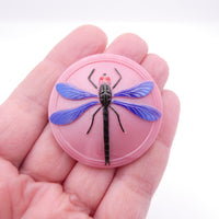 Czech Glass Button with Dragonfly 40mm Opaque Pink