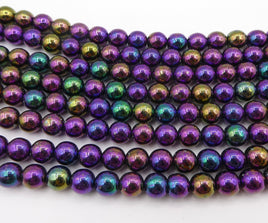 Czech Glass Smooth Round Beads 8mm Jet Purple Iris