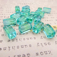 Czech Rectangle Block Glass Beads 14x9mm Aqua Uranium