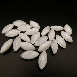 West German Smooth Glass Navettes 15x7mm White Moonstone
