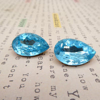 Vintage Czech Faceted Glass Teardrop Cabochon 25x18mm Aquamarine