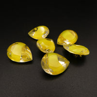 West German Faceted Glass Teardrop Cabochon 14x10mm Yellow Givre