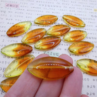 Czech Pressed Large Oval Glass Beads 38x18mm Yellow and Topaz Uranium