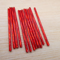 Czech Glass Twisted Bugle Beads 50mm Transparent Red with Silver Lining