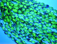 Vintage Czech Funky Oval Glass Beads 15x10mm Uranium Green and Amethyst