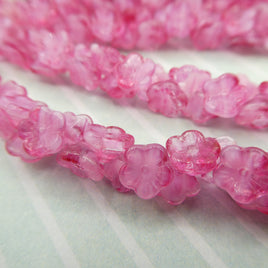 German Glass Flower Button/Beads 8mm Swirl Mixed Glass Pink & White