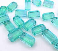 Czech Rectangle Block Glass Beads 14x9mm Aqua Uranium
