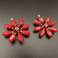 Flower Petal Pendant 30mm with Vintage Czech Stones Opaque Red