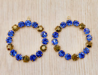 Swarovski Rhinestone Hoop Pendant with loop 30mm Sapphire Blue and Gold