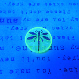 Czech Glass Dragonfly Cabochon 18mm Uranium Yellow Silver Lined