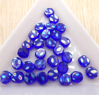 Czech Table Cut Oval Beads 6x5mm Transparent Cobalt Blue with Peacock Finish