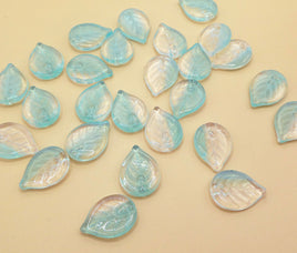 Czech Apple Leaf Glass Beads 18x13mm Crystal Opal Aqua