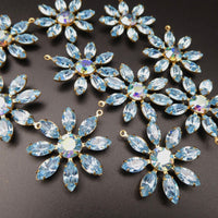 Flower Petal Pendant 30mm with Vintage Swarovski Stones Aquamarine