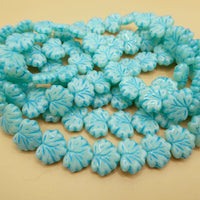 Grape Leaf Pressed Beads 13x11mm Green Opal Aqua Lined