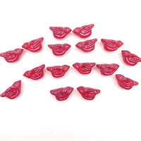 Czech Glass Bird Beads 11x22mm Ruby Red with a Matte Finish and a Metallic Pink Wash