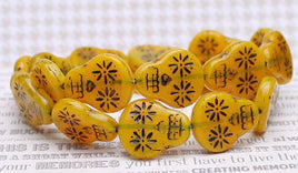 Czech Glass Sugar Skull Beads 20x17mm Yellow Opaline with Black Wash