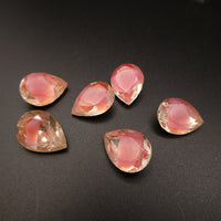 West German Faceted Glass Teardrop Cabochon 14x10mm Rose Givre