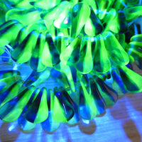Czech Pressed Propellar Paddle Beads 18x9mm Transparent Blue Green Uranium