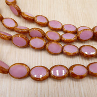 Czech Table Cut Glass Oval Beads 11x9mm Opaque Pink Coral Picasso