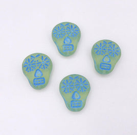 Czech Glass Sugar Skull Beads 20x17mm Transparent Yellow Matte Light Blue Lined