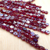 Czech Peacock Finish Oval Beads 6x5mm Transparent Red