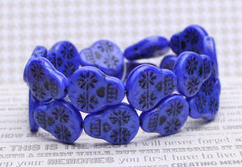 Czech Glass Sugar Skull Beads 20x17mm Royal Blue Silk with Black Wash