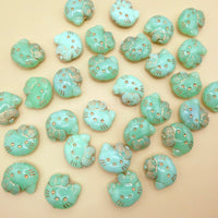 Czech Hello Kitty Glass Beads 19x18mm Opal Green Copper Lined