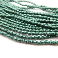 Czech Fire Polish Beads 2mm Metallic Suede Leafy Green