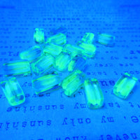 Czech Rectangle Block Glass Beads 14x9mm Aqua Uranium